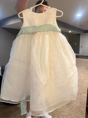 Us Angels Cream Party Dress with Mint Sash